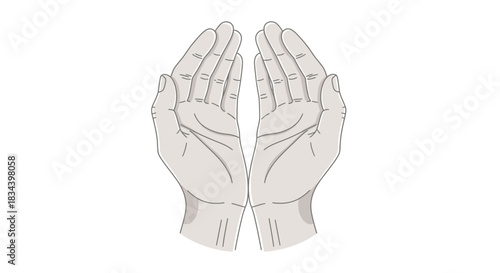 A simple vector illustration of two open hands cupped together in a gesture of prayer, supplication, asking for help, or receiving a blessing