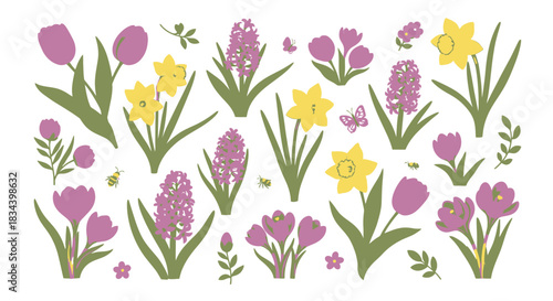 Wallpaper Mural Springtime Floral Assortment Tulips, Daffodils, Hyacinths and Crocuses Clipart Torontodigital.ca