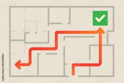 Pathfinding Solution Illustrated in Architectural Layout with Navigational Flow Showing Clear Route Accuracy and Directional Progress towards Completion