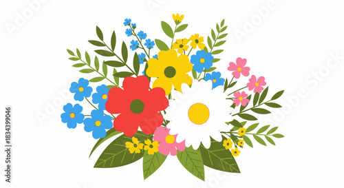 A vibrant bouquet of diverse flowers creates a cheerful, nature-inspired decorative element