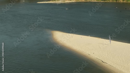 sand spit on the river and seagulls