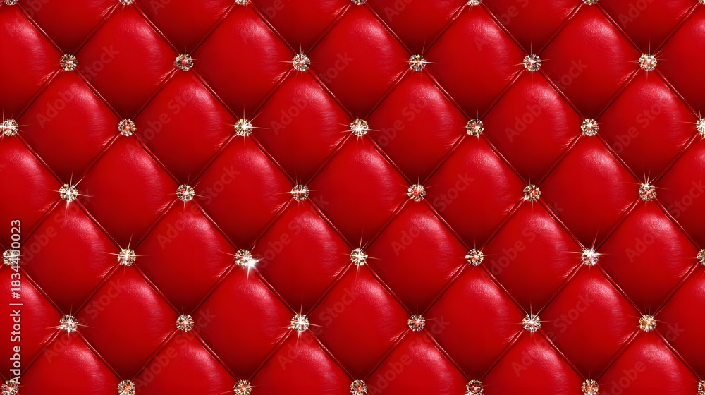 Fototapeta premium Luxurious Red Tufted Leather Background with Diamond Accents Creating a Rich and Elegant Decorative Texture