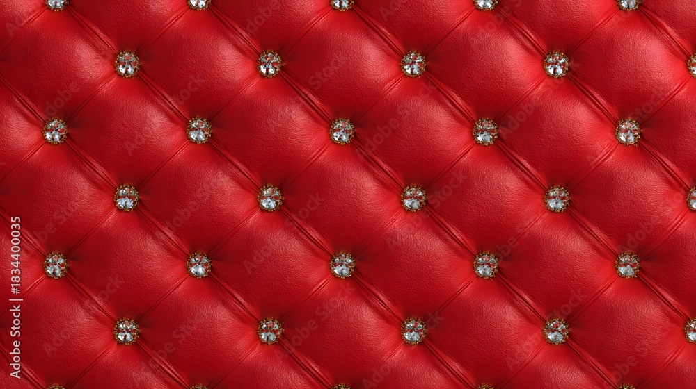 Naklejka premium Luxurious Red Tufted Leather Background with Diamond Accents Creating a Rich and Elegant Decorative Texture