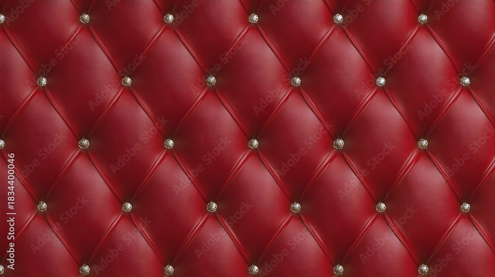 Naklejka premium Luxurious Red Tufted Leather Background with Diamond Accents Creating a Rich and Elegant Decorative Texture