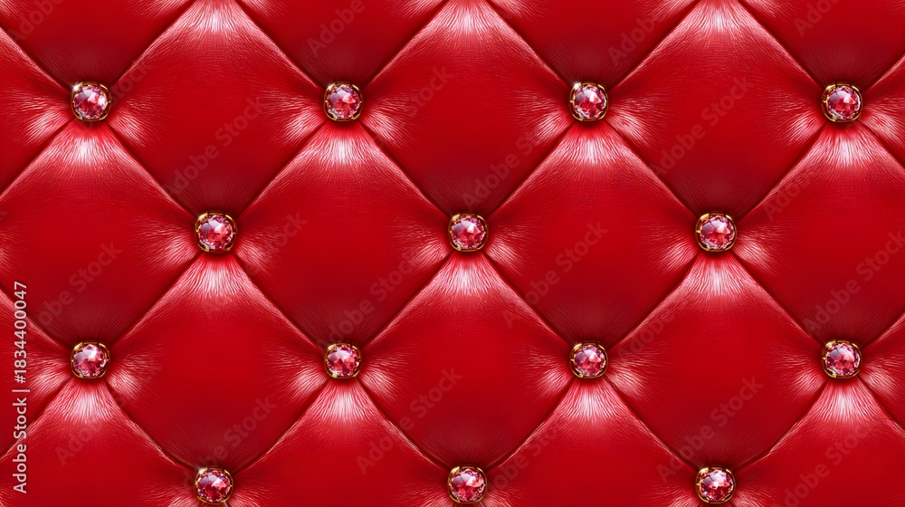 Naklejka premium Luxurious Red Tufted Leather Background with Diamond Accents Creating a Rich and Elegant Decorative Texture