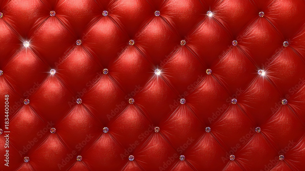 Fototapeta premium Luxurious Red Tufted Leather Background with Diamond Accents Creating a Rich and Elegant Decorative Texture