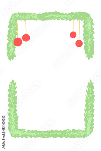 Minimalist green Christmas garland frame with red ornaments