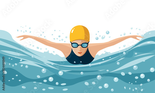  Female swimmer. Water sports in a pool.