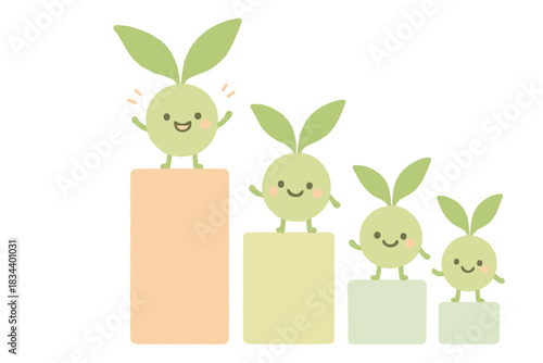 Cheerful Tea Leaves. A happy ranking chart with tiny cheerful tea leaves, soft harmonious pastel palette, No text, No labels,