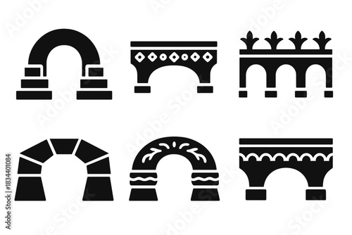 Solid Terrain Icons. Solid style icons of architectural terrain: structured land arch, designed geographic span, decorated earth