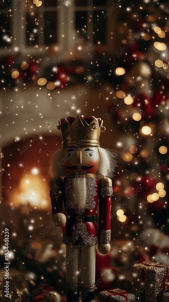 Fototapeta premium Nutcracker figurine with Christmas decorations