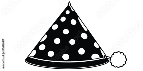 Black and white polka dot party hat with pom pom