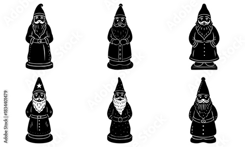 Charming Santa Claus figures bring holiday cheer and festive joy, perfect for Christmas decorations or whimsical winter designs, originally a scalable vector graphic