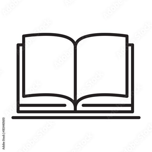 Open book icon minimalist art thin black lines book with two blank pages ready to be written on library or study