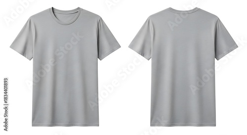 Blank grey tshirt front and back views, perfect for design mockups, comfortable casual cotton apparel template, isolated on white background