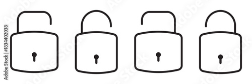 Lock icon collection. Locked and unlocked black line icon set. Flat security symbol. Vector illustration.