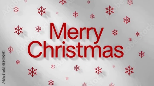 Minimal red Merry Christmas text, clean sans-serif design, pure white background, tiny snowflake icons, soft shadows, aesthetic modern holiday style, high-resolution