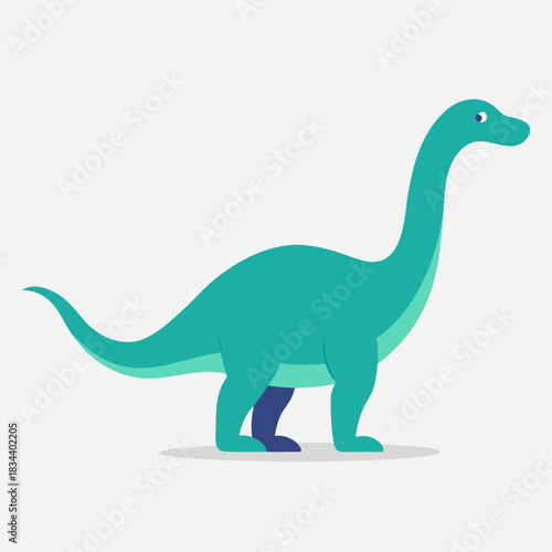 Cute teal dinosaur with long neck and tail