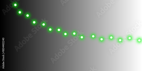 A graceful arc of glowing green dots on a black, grey, and white gradient background, creating a simple and modern abstract design.