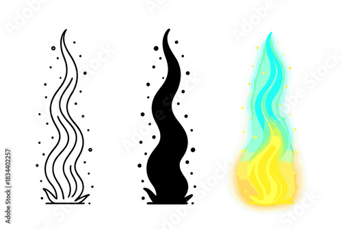 Radiant Energy Plume. Glowing energy plume rising upward with smooth gradient flow and particle aura, first in line style with
