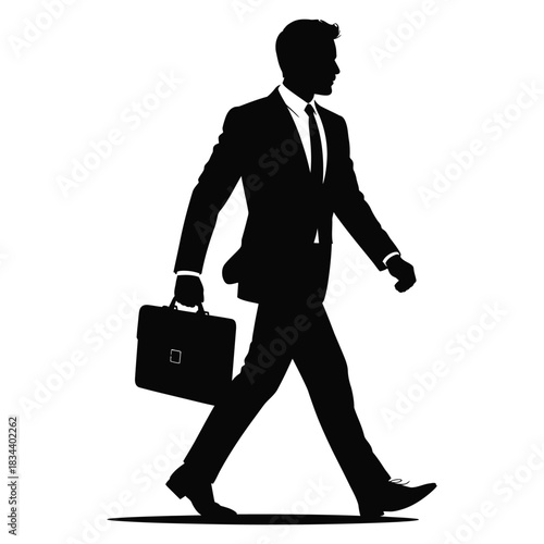 businessman walking with briefcase, vector artwork depicting executive on the move, professional commuting, corporate workday, business activity, and office lifestyle for presentations, info-graphics
