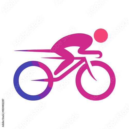 Stylized cyclist in motion with gradient wheels