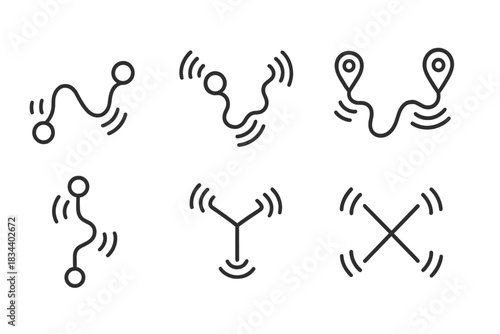 Trembling Travel Icons. Icons for: shaking journey connections, trembling path networks, quaking route markers, vibrating travel