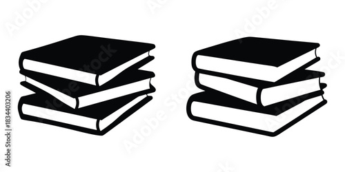 Stack of books silhouette vector, Book stack icon set, Book stack black vector illustration