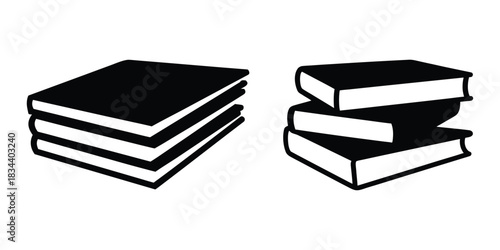 Stack of books silhouette vector, Book stack icon set, Book stack black vector illustration