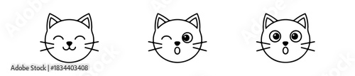 Cat face icons with varied emotions for playful and expressive design.