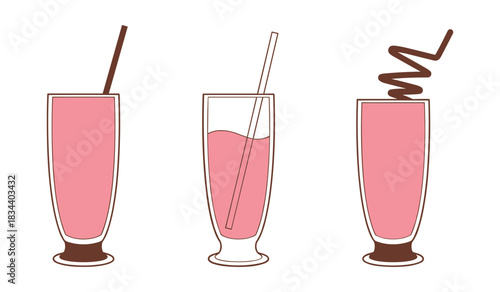 Pink Milkshakes or Smoothies in Glasses with Different Straws whisk