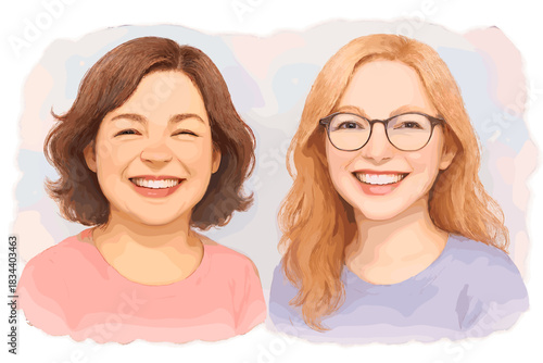 Joyful Face Profile. A friendly "author identification" profile match with joyful smiling faces, soft magical pastel tones, No