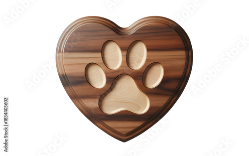 Wooden heart shaped paw print isolated on transparent background
