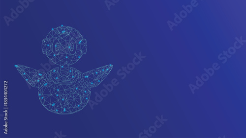 Dynamic Low Poly Wireframe Robot Illustration with Glowing Blue Lines and Points, Symbolizing Advanced AI Technology on a Gradient Dark Blue Background