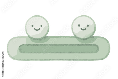 Joyful Slider Knobs. A happy "dialect calibration" slider with tiny smiling knobs, soft rounded doodle forms, pastel green and