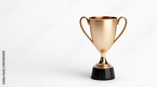 Bronze trophy standing on a black base with a plain background