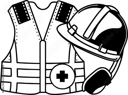 Safety Vest and Hard Hat Icon Depicting Construction Site Safety