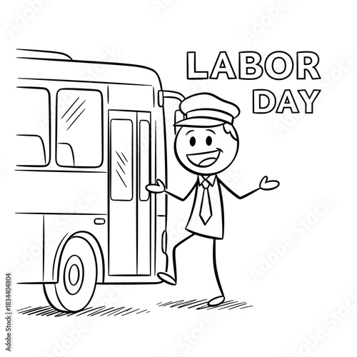 Bus driver welcoming passengers on Labor Day illustration  