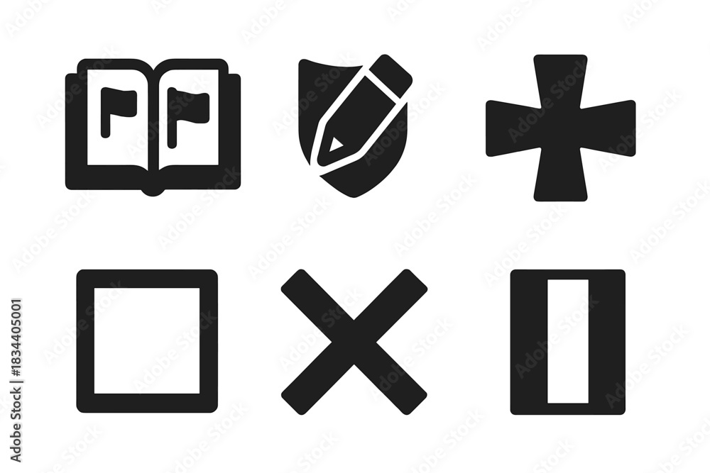 Fototapeta premium Vexillology Icons and Layouts. Line style icons of Vexillology: vexillology glossary, design term icon, heraldic cross,