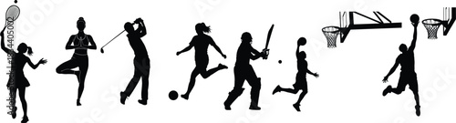 Silhouette of various sports activities on a white background