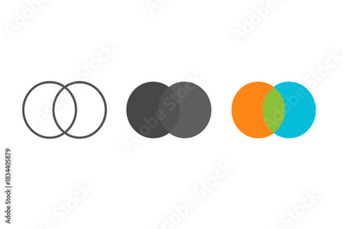 Symbiotic Overlapping Forms. Symbiotic connection between two ideas represented as circular overlapping forms, first in line style