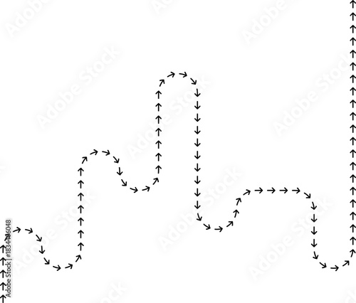 Dotted arrow form sketching an irregular motion scribble with a loose directional contour path.