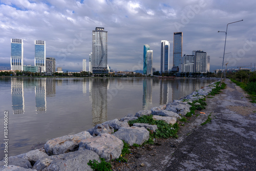 Fototapeta Naklejka Na Ścianę i Meble -  Izmir - Turkey photos of Izmir skyscrapers area and Bayrakli beach