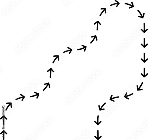 Continuous dotted arrow motion forming a seamless routed line with dynamic directional curvature.