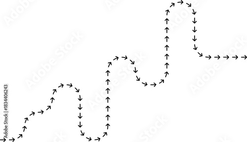 Organic dotted arrow forming a natural flow trail that transitions through curved directional movement.