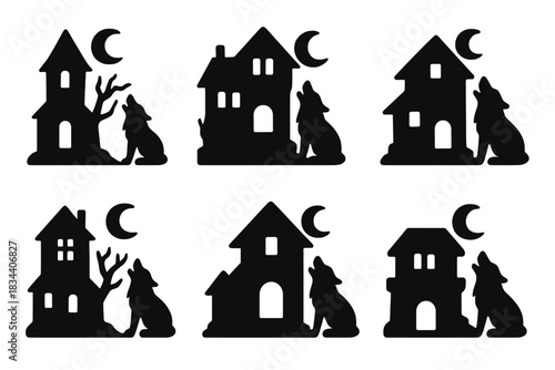 Ominous Howl Icons. Solid style icons of ominous howl structures: final cry, shadowed wail, dark call, shaded yell, dusky vocal