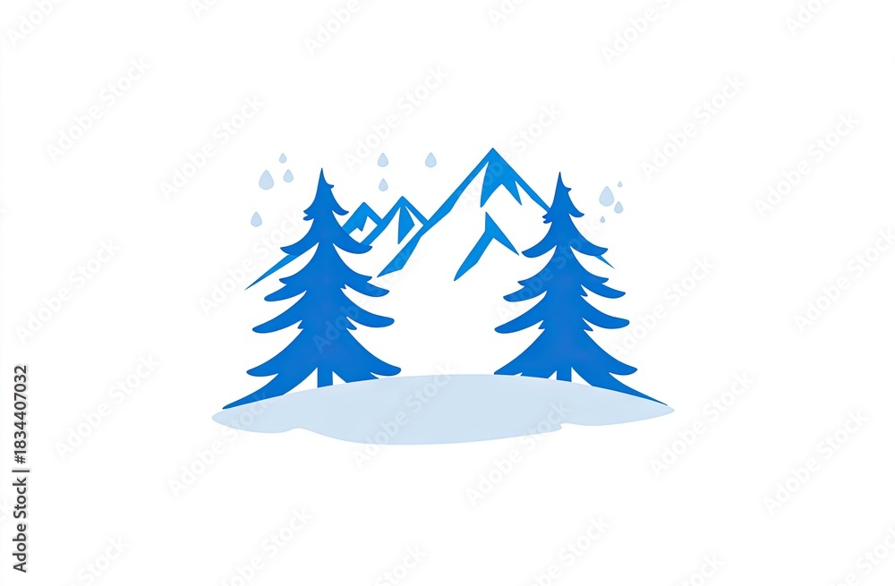 Obraz premium Winter background with blue trees and mountains, simple flat vector style, simple shapes