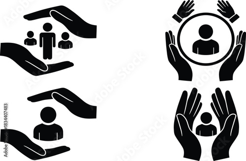 Hands gently protecting people, symbolizing care, safety, and support.