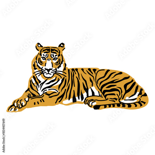 Laying tiger hand drawn