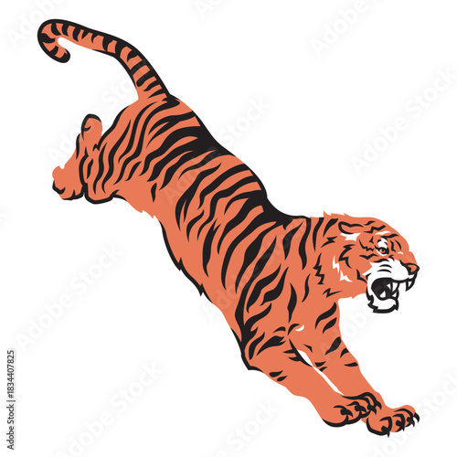 Tiger attacking prey hand drawn